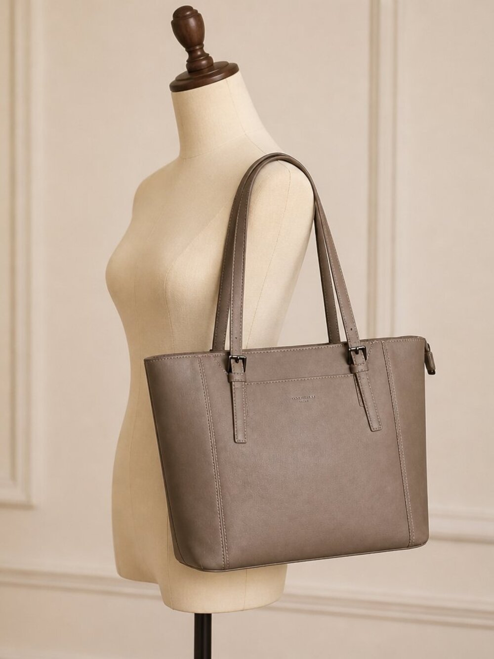 David Jones Paris Taupe Leather Tote Bag